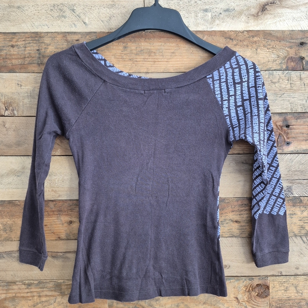 Mango Brown and White Diagonal Country-Print Long Sleeve Tee - Picture 3 of 11
